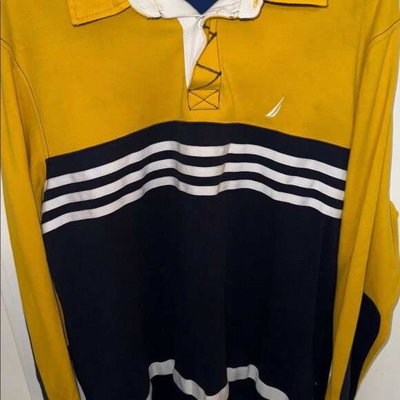Nautica Men's Yellow blue  Striped Shirt - Picture 3 of 13